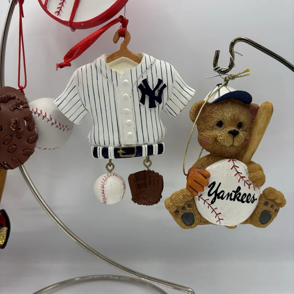 NY Yankees MLB Christmas Ornament Lot 5 Glass Santa Bear Jersey Baseball Decor